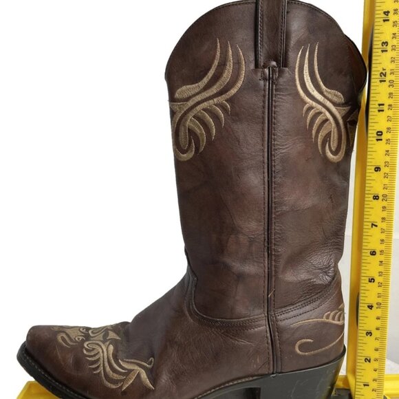 Santa Fe Brown Embroidered Cowboy Western Leather Boots Men's 11.5 D - Picture 10 of 12
